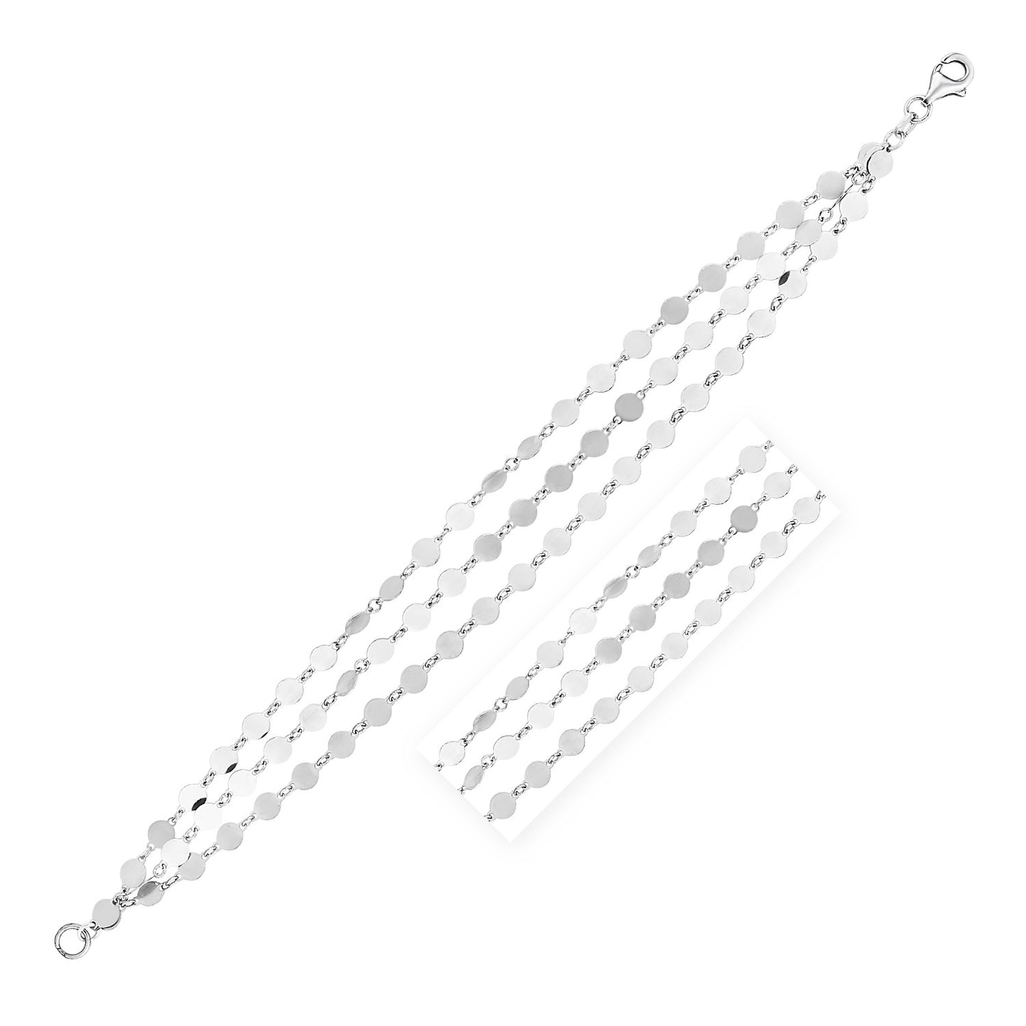 Sterling Silver Three Strand Mirror Link Bracelet (4.00 mm) - The Best Accessory