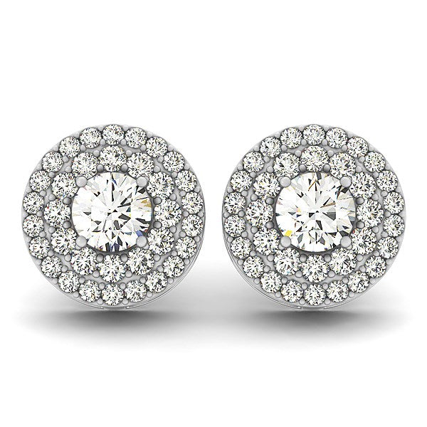 14k White Gold Double Halo Round Diamond Earrings (1 1/4 cttw) - The Best Accessory