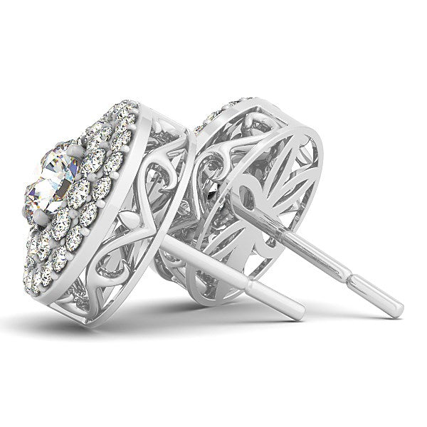 14k White Gold Double Halo Round Diamond Earrings (1 1/4 cttw) - The Best Accessory