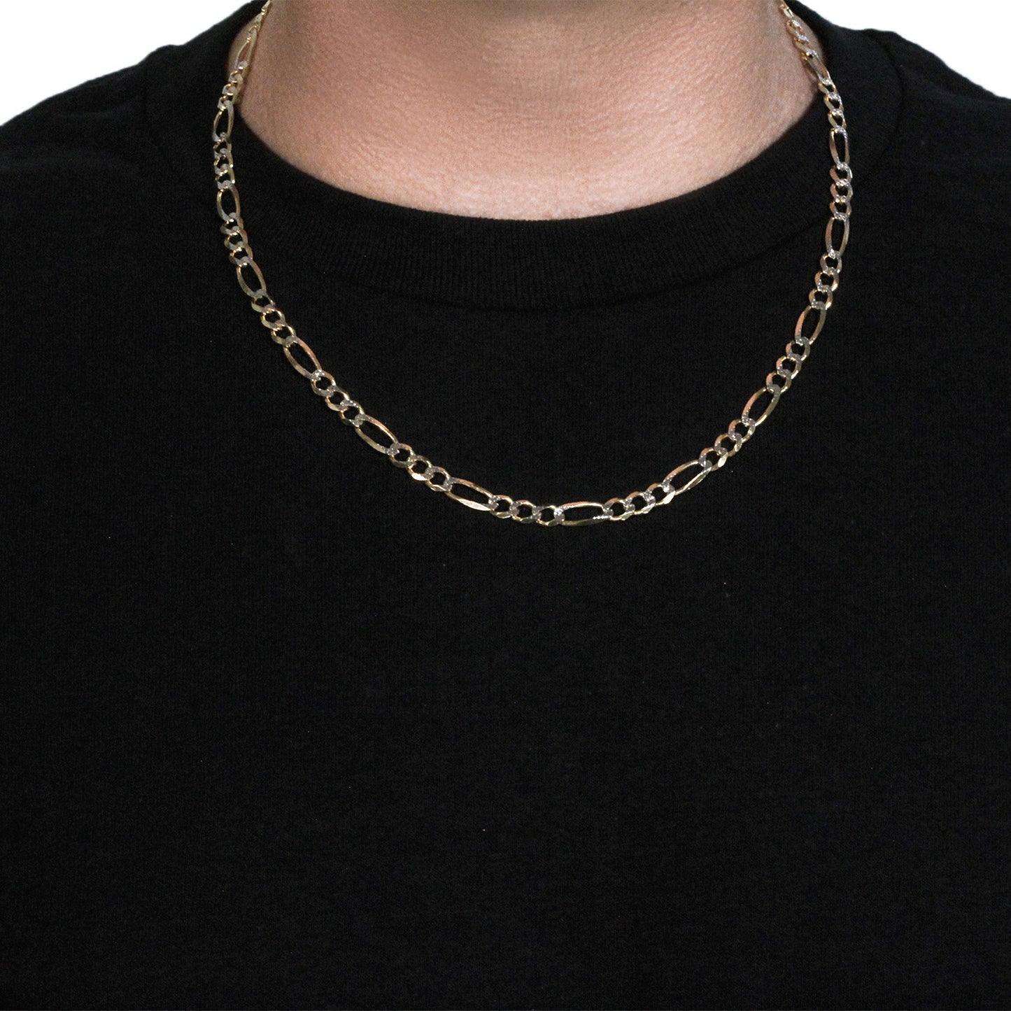 14K Yellow Gold Solid Pave Figaro Chain (5.90 mm) - The Best Accessory
