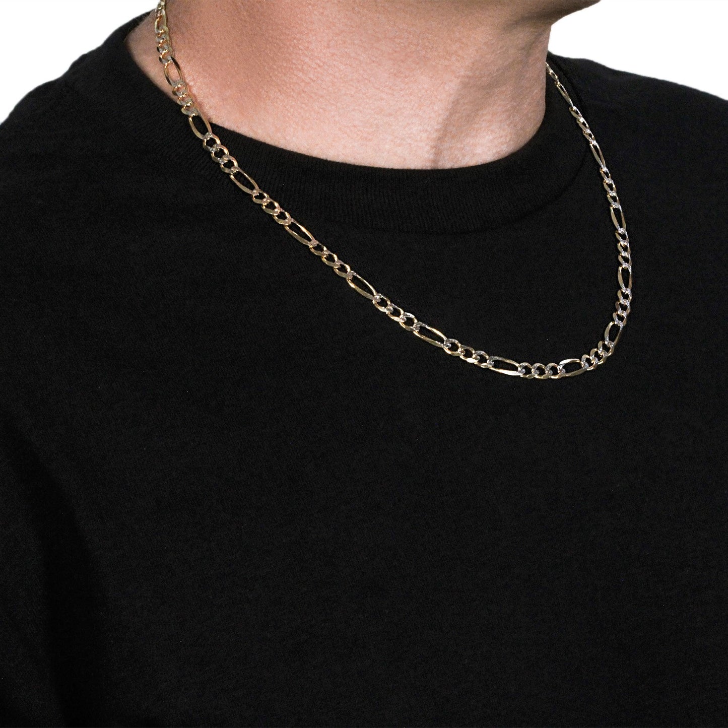 14K Yellow Gold Solid Pave Figaro Chain (5.90 mm) - The Best Accessory