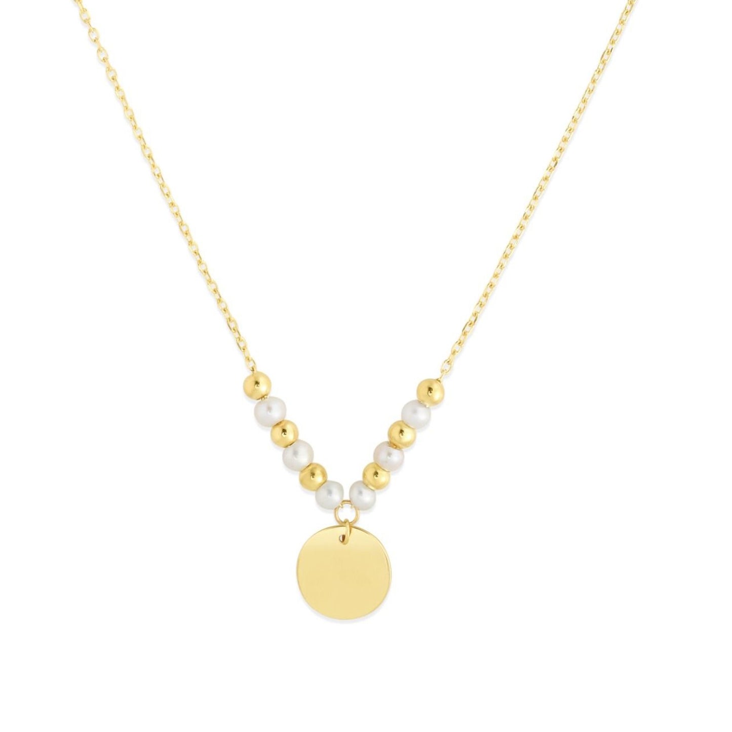 14k Yellow Gold High Polish Beaded Pearl Disc Drop Pallina Necklace - The Best Accessory