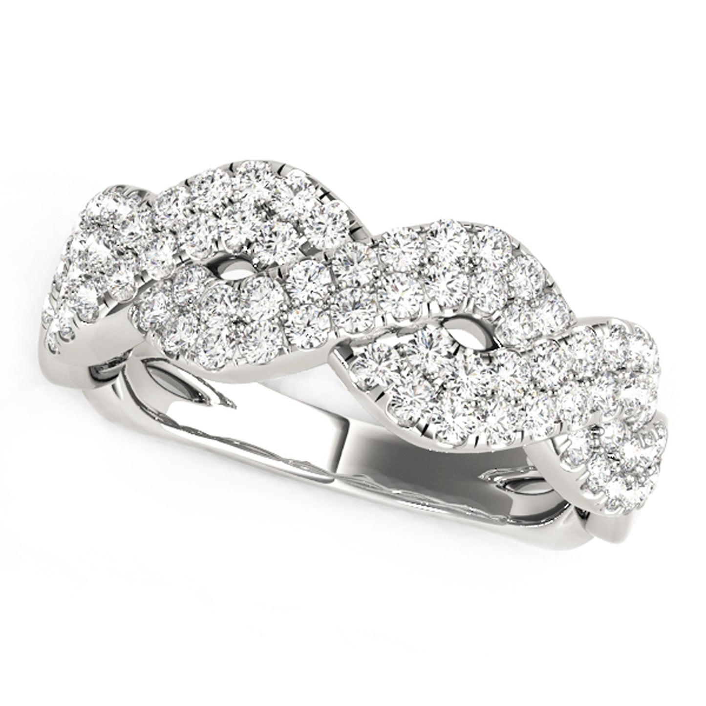 Diamond Studded Interlocking Waves Ring in 14k White Gold (5/8 cttw) - The Best Accessory