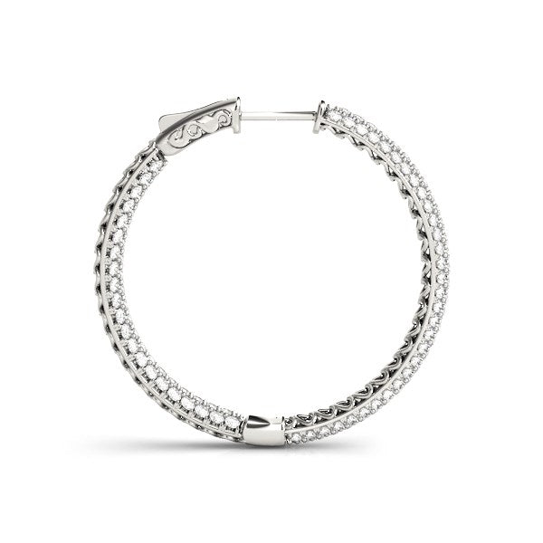 14k White Gold Two Row Pave Set Diamond Hoop Earrings (7 cttw) - The Best Accessory