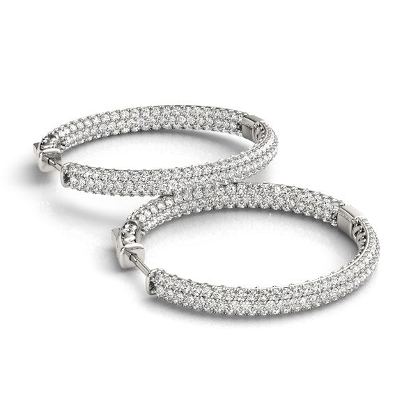 14k White Gold Two Row Pave Set Diamond Hoop Earrings (7 cttw) - The Best Accessory