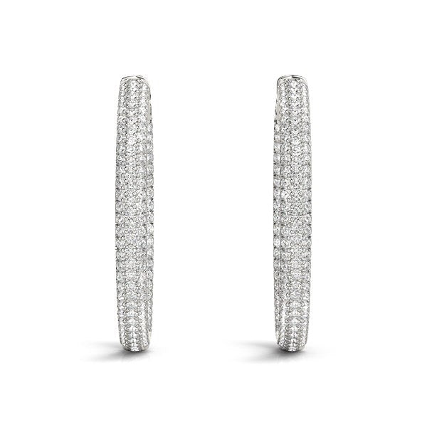 14k White Gold Two Row Pave Set Diamond Hoop Earrings (7 cttw) - The Best Accessory