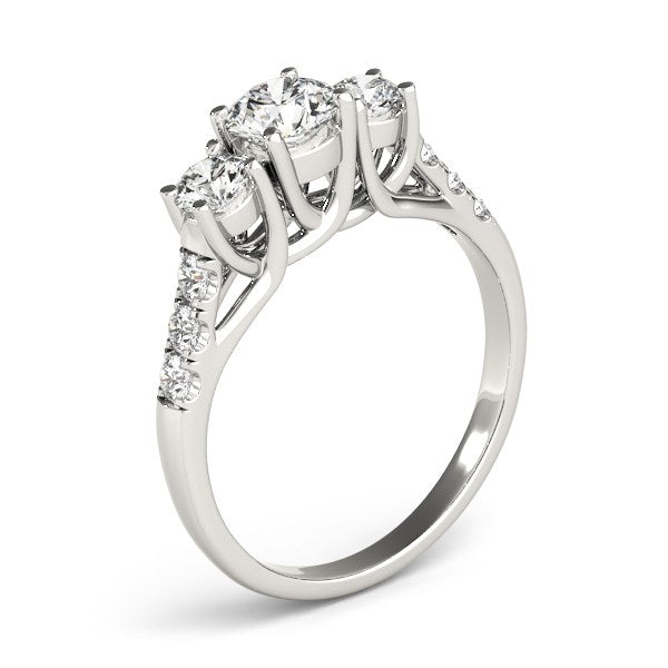 14k White Gold Trellis Set 3 Stone Round Diamond Engagement Ring (1 1/8 cttw) - The Best Accessory
