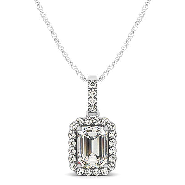 Halo Pendant With Emerald Center Diamond in 14k White Gold (1 1/5 cttw) - The Best Accessory
