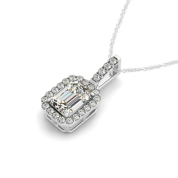 Halo Pendant With Emerald Center Diamond in 14k White Gold (1 1/5 cttw) - The Best Accessory