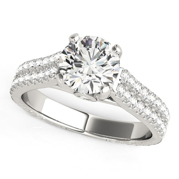 14k White Gold Round Diamond Engagement Ring with Pave Band (2 cttw) - The Best Accessory