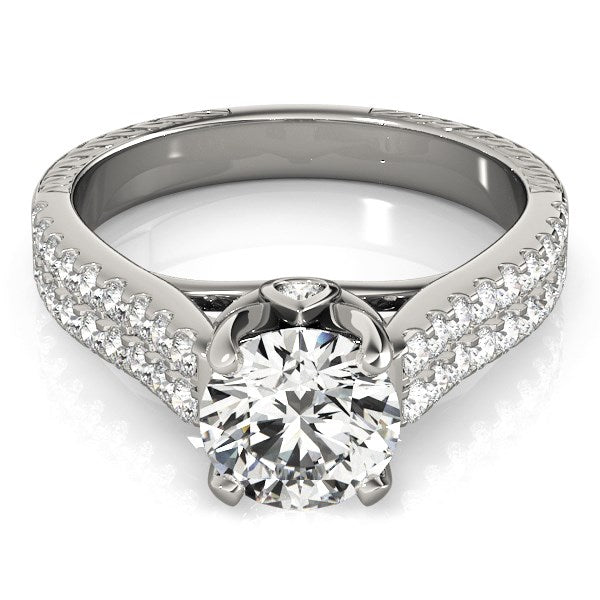 14k White Gold Round Diamond Engagement Ring with Pave Band (2 cttw) - The Best Accessory