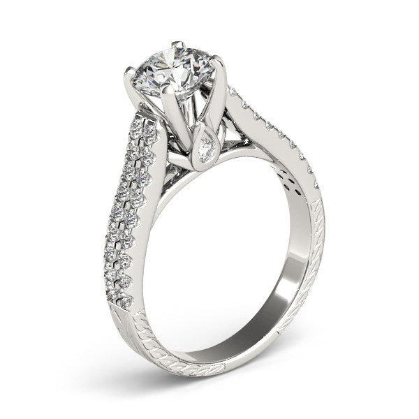 14k White Gold Round Diamond Engagement Ring with Pave Band (2 cttw) - The Best Accessory