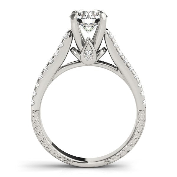 14k White Gold Round Diamond Engagement Ring with Pave Band (2 cttw) - The Best Accessory