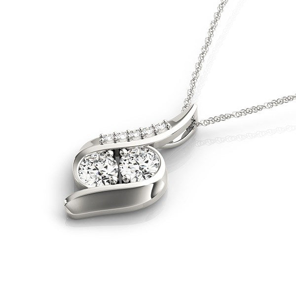 14k White Gold Two Stone Curved Style Diamond Pendant (3/4 cttw) - The Best Accessory