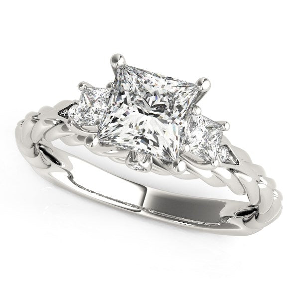 14k White Gold Princess Cut 3 Stone Antique Style Diamond Ring (1 1/8 cttw) - The Best Accessory