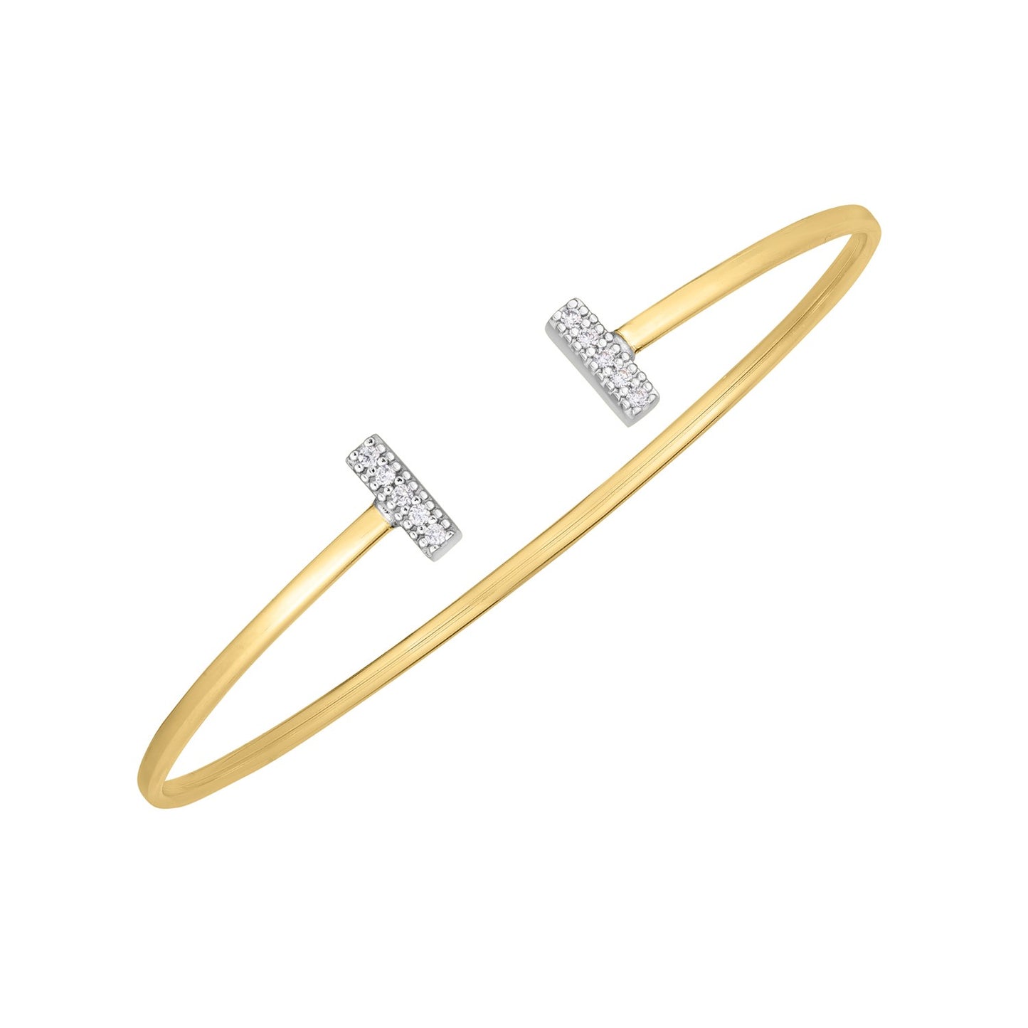 14k Two Tone Gold Diamond Tee Bar Bangle (2.00 mm) - The Best Accessory