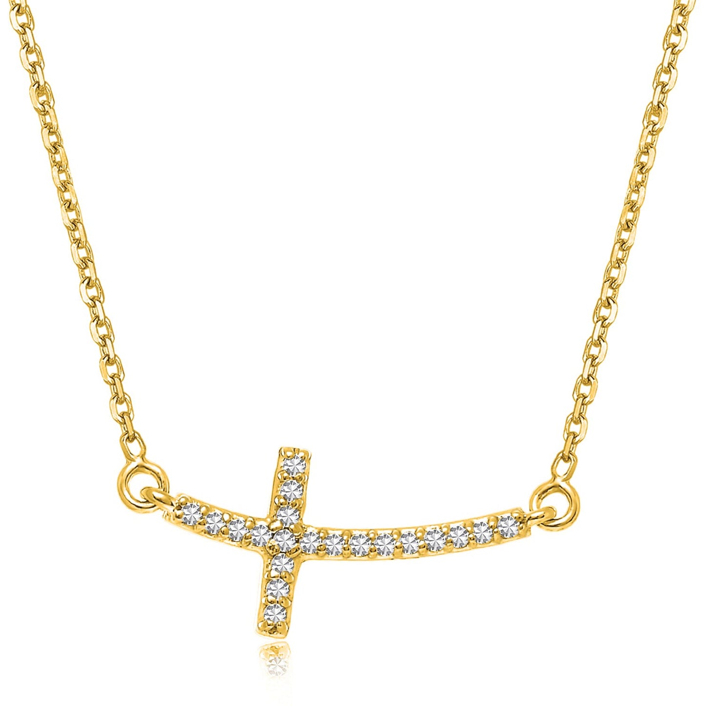 14k Yellow Gold Diamond Accented Curved Cross Necklace (.11cttw) - The Best Accessory