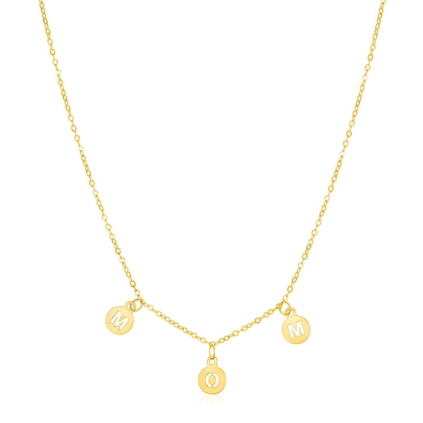 14k Yellow Gold Mom Necklace with Circle Drops - The Best Accessory