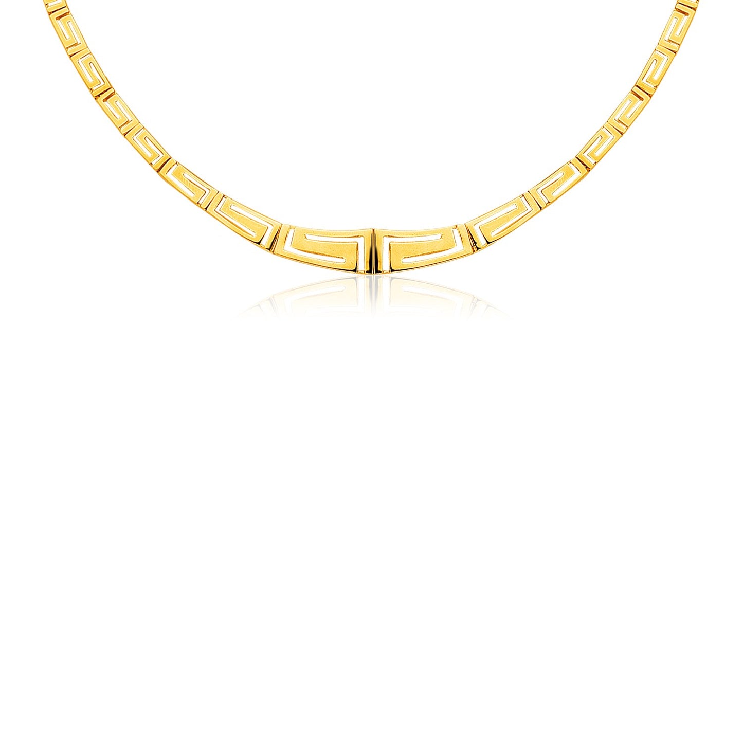 14K Yellow Gold Necklace with Graduated Greek Meander Motif Links - The Best Accessory