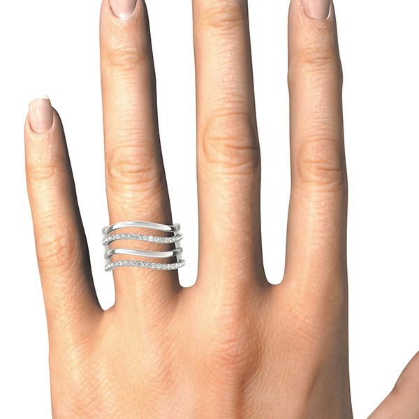 14k White Gold Multiple Band Design Ring with Diamonds (3/8 cttw) - The Best Accessory