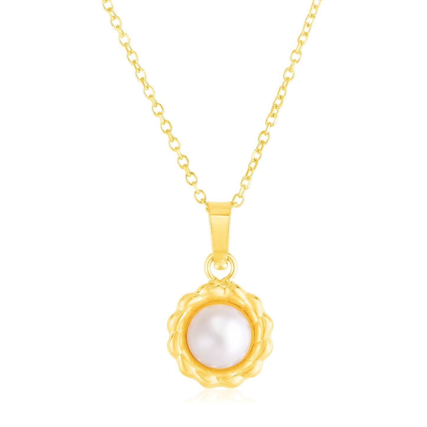 14k Yellow Gold Flower Necklace with Pearl - The Best Accessory