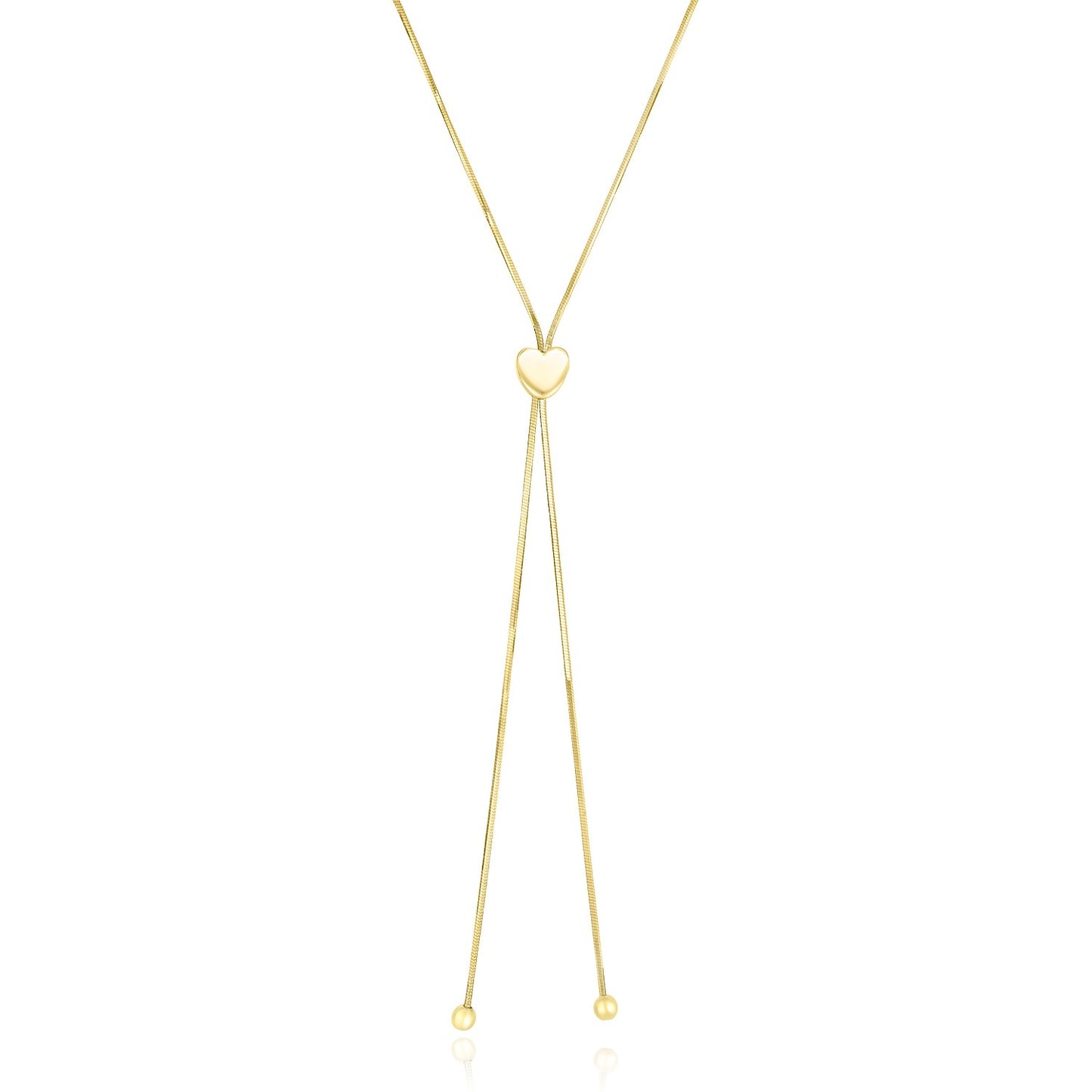 14k Yellow Gold Adjustable Heart Style Lariat Necklace - The Best Accessory