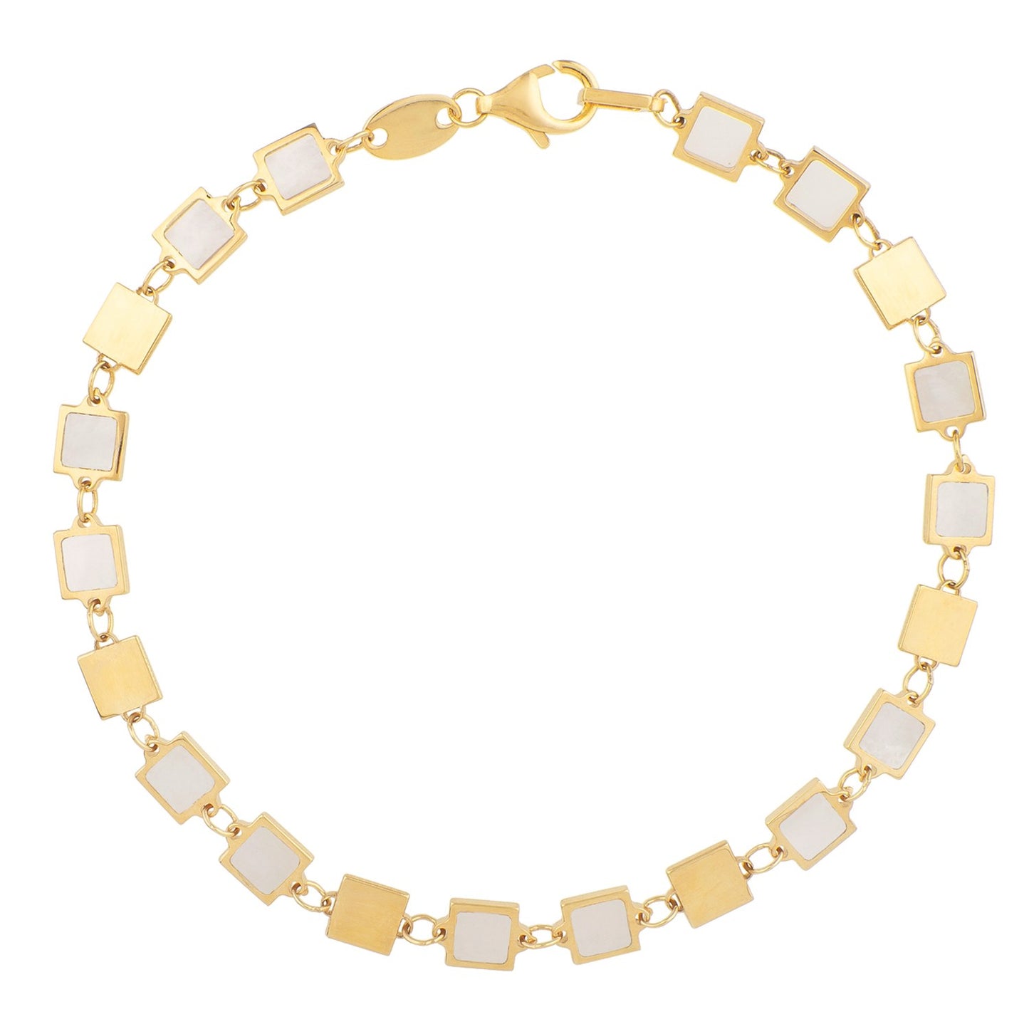 14k Yellow Gold MOP Geometric Mirror Gem Chain Bracelet (5.00 mm) - The Best Accessory