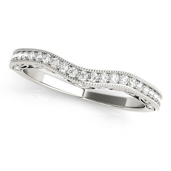 14k White Gold Milgrained Pave Set Curved Diamond Wedding Band (1/5 cttw) - The Best Accessory