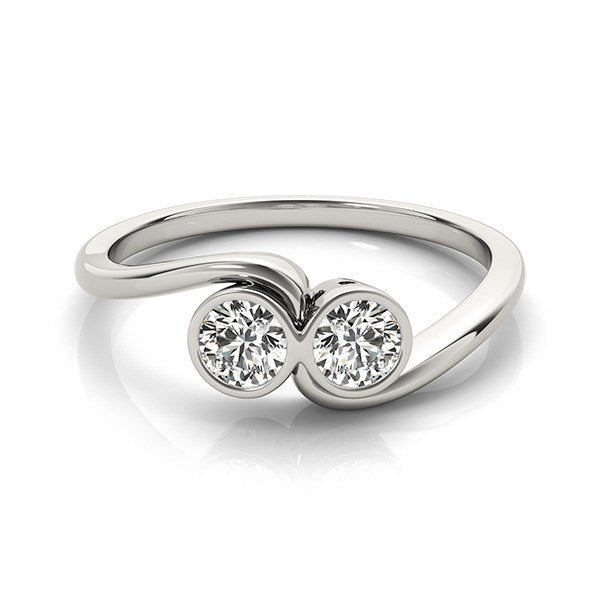 14k White Gold Bezel Set Curved Band Two Stone Diamond Ring (1/2 cttw) - The Best Accessory