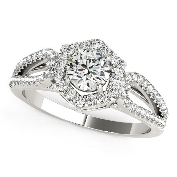 14k White Gold Diamond Engagement Ring with Hexagon Halo Border (7/8 cttw) - The Best Accessory