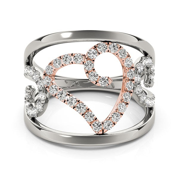 Heart Motif Filigree Style Diamond Ring in 14k White And Rose Gold (1/4 cttw) - The Best Accessory