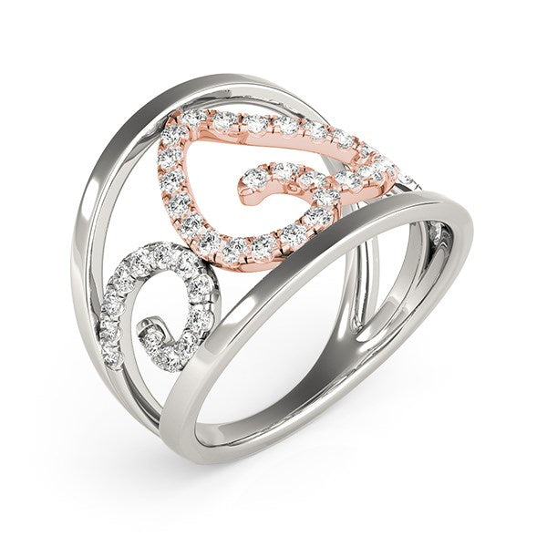 Heart Motif Filigree Style Diamond Ring in 14k White And Rose Gold (1/4 cttw) - The Best Accessory