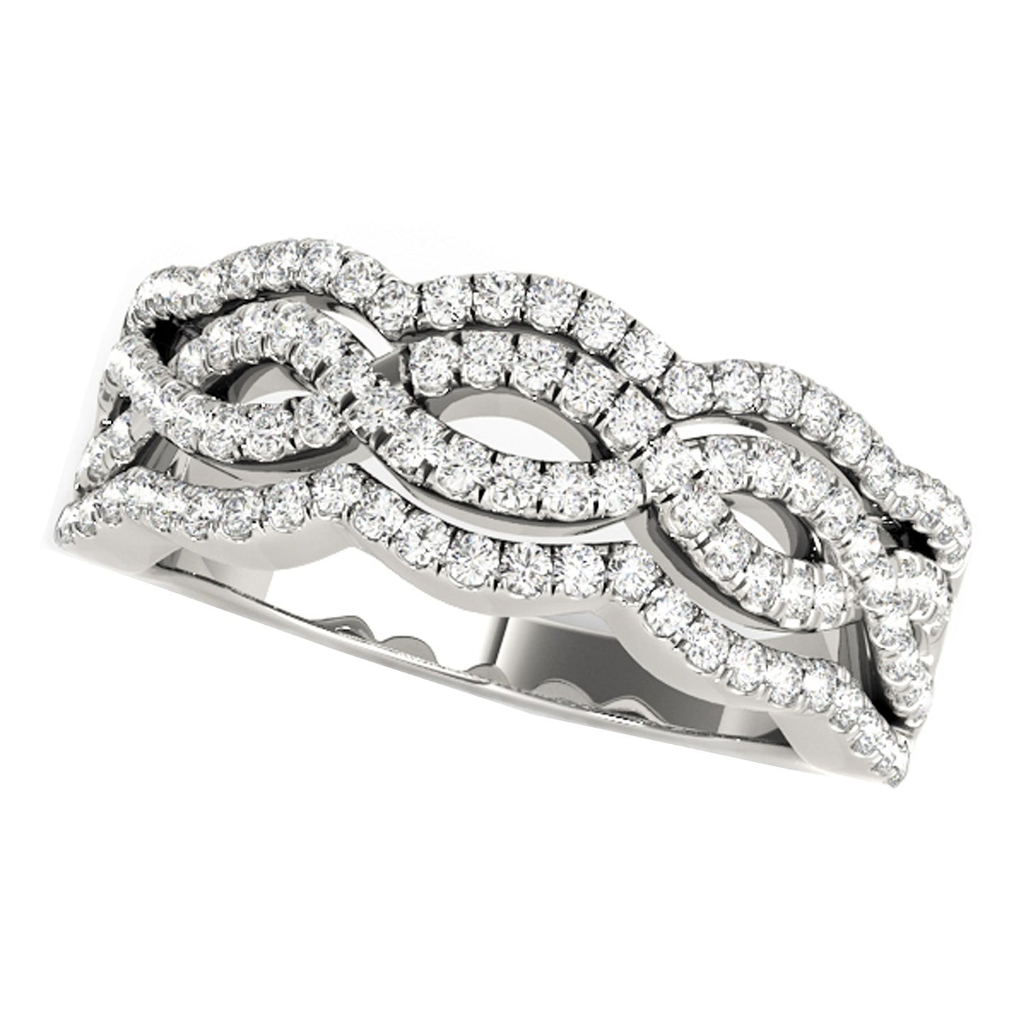Diamond Studded Ring with Four Curves in 14k White Gold (5/8 cttw) - The Best Accessory
