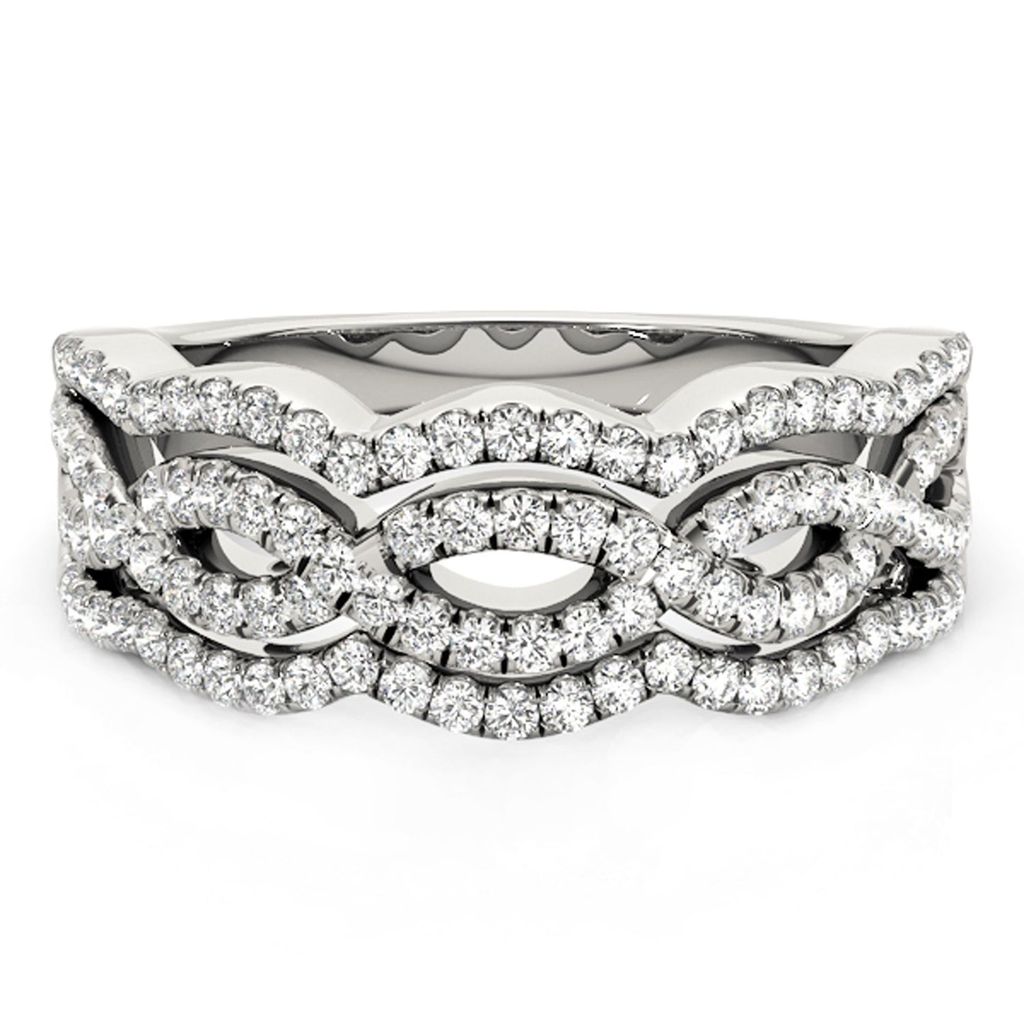 Diamond Studded Ring with Four Curves in 14k White Gold (5/8 cttw) - The Best Accessory