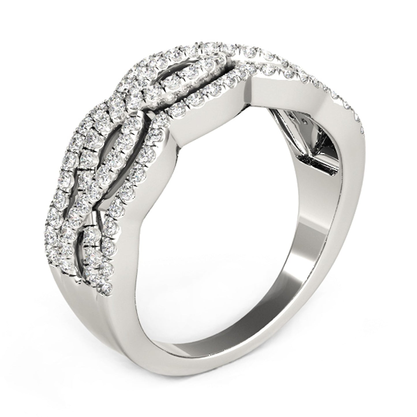 Diamond Studded Ring with Four Curves in 14k White Gold (5/8 cttw) - The Best Accessory