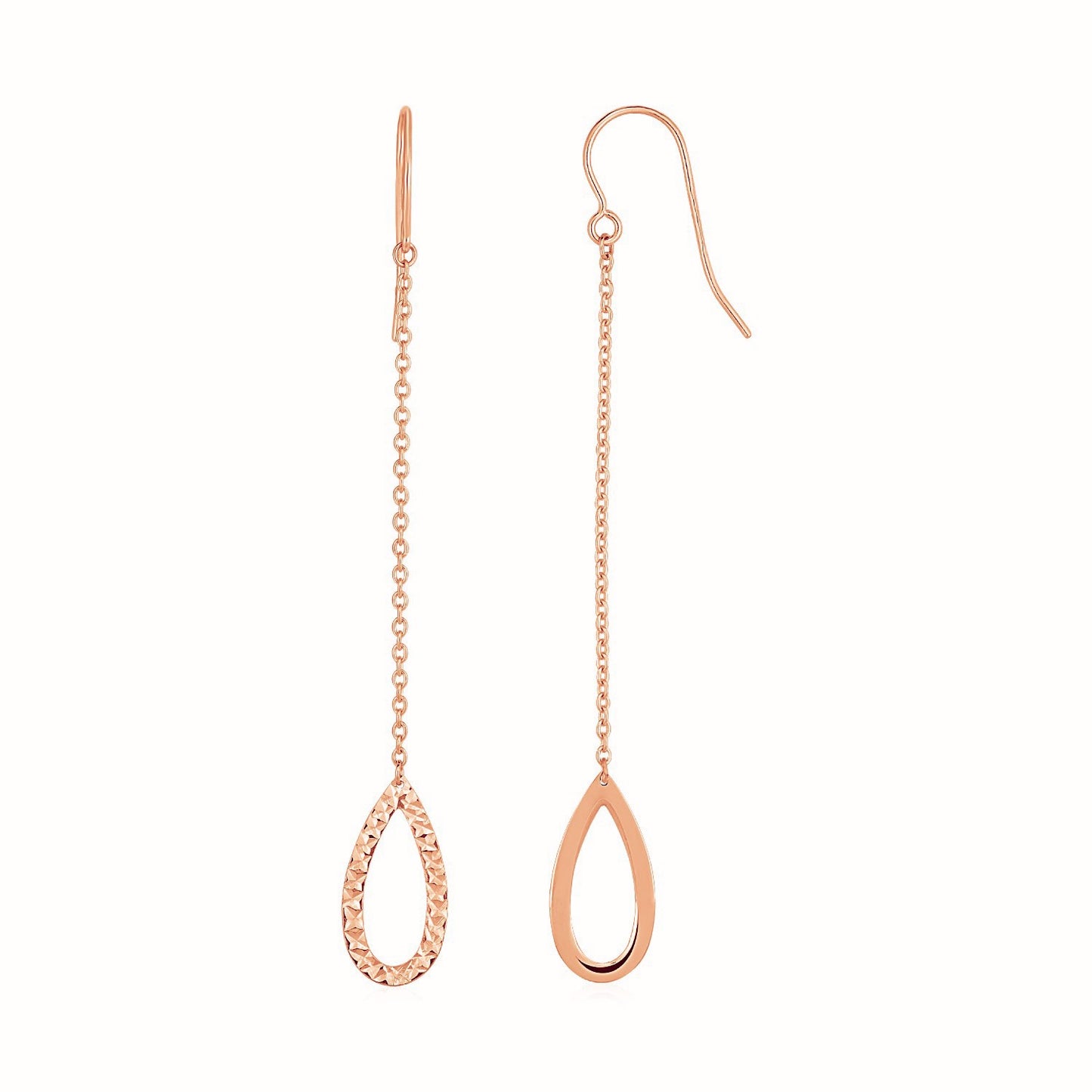Textured Pear Shaped Long Drop Earrings in 14k Rose Gold - The Best Accessory