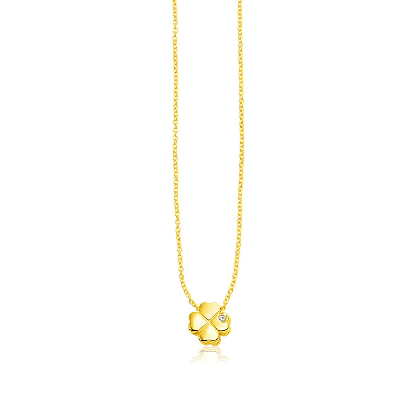 14k Yellow Gold Polished Four Leaf Clover Necklace with Diamond - The Best Accessory