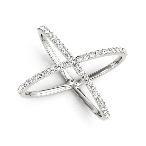 14k White Gold X Style Thin Ring with Diamonds (1/2 cttw) - The Best Accessory