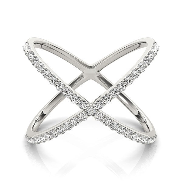 14k White Gold X Style Thin Ring with Diamonds (1/2 cttw) - The Best Accessory