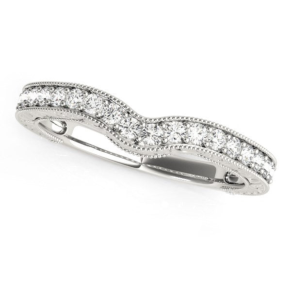 14k White Gold Bead Border Curved Diamond Wedding Band (1/4 cttw) - The Best Accessory