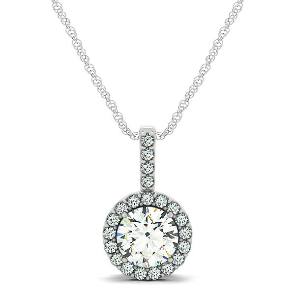 14k White Gold Diamond Halo Round Style Pendant (5/8 cttw) - The Best Accessory