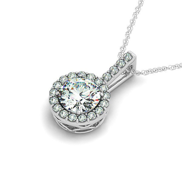 14k White Gold Diamond Halo Round Style Pendant (5/8 cttw) - The Best Accessory