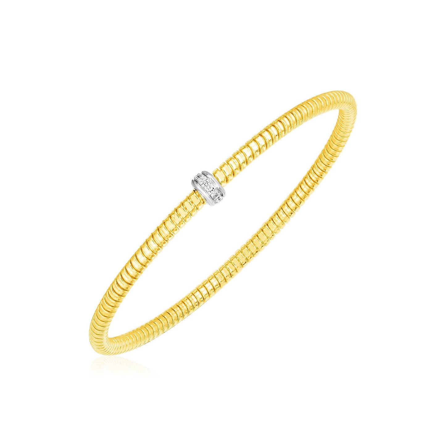 14k Yellow Gold Stretch Bangle with Diamonds (3.00 mm) - The Best Accessory