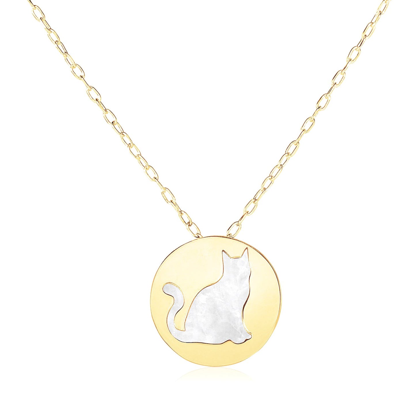 14k Yellow Gold Necklace with Cat Symbol in Mother of Pearl - The Best Accessory