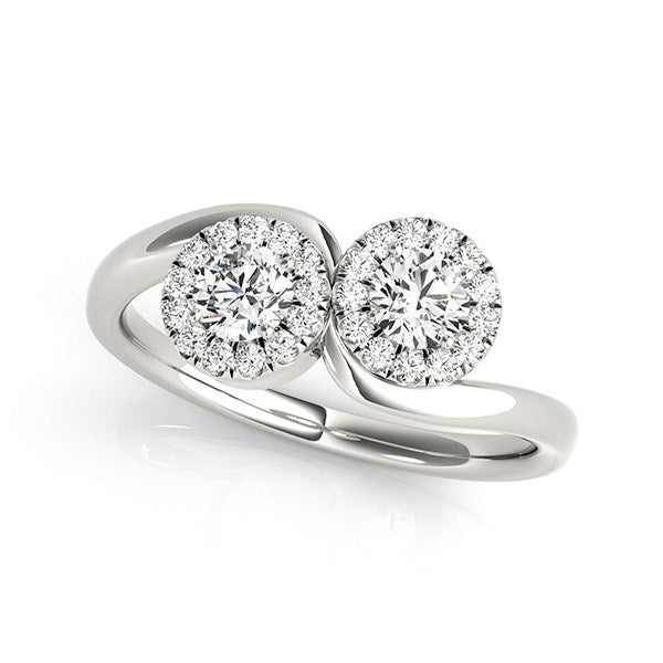 14k White Gold Halo Set Round Two Stone Diamond Ring (3/8 cttw) - The Best Accessory