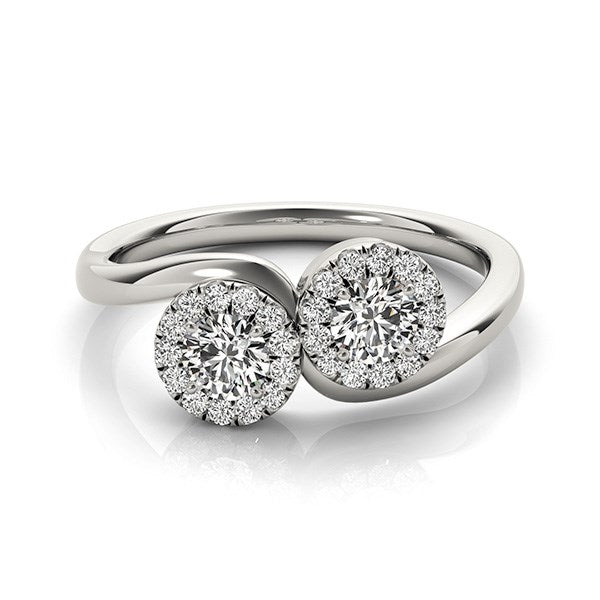 14k White Gold Halo Set Round Two Stone Diamond Ring (3/8 cttw) - The Best Accessory