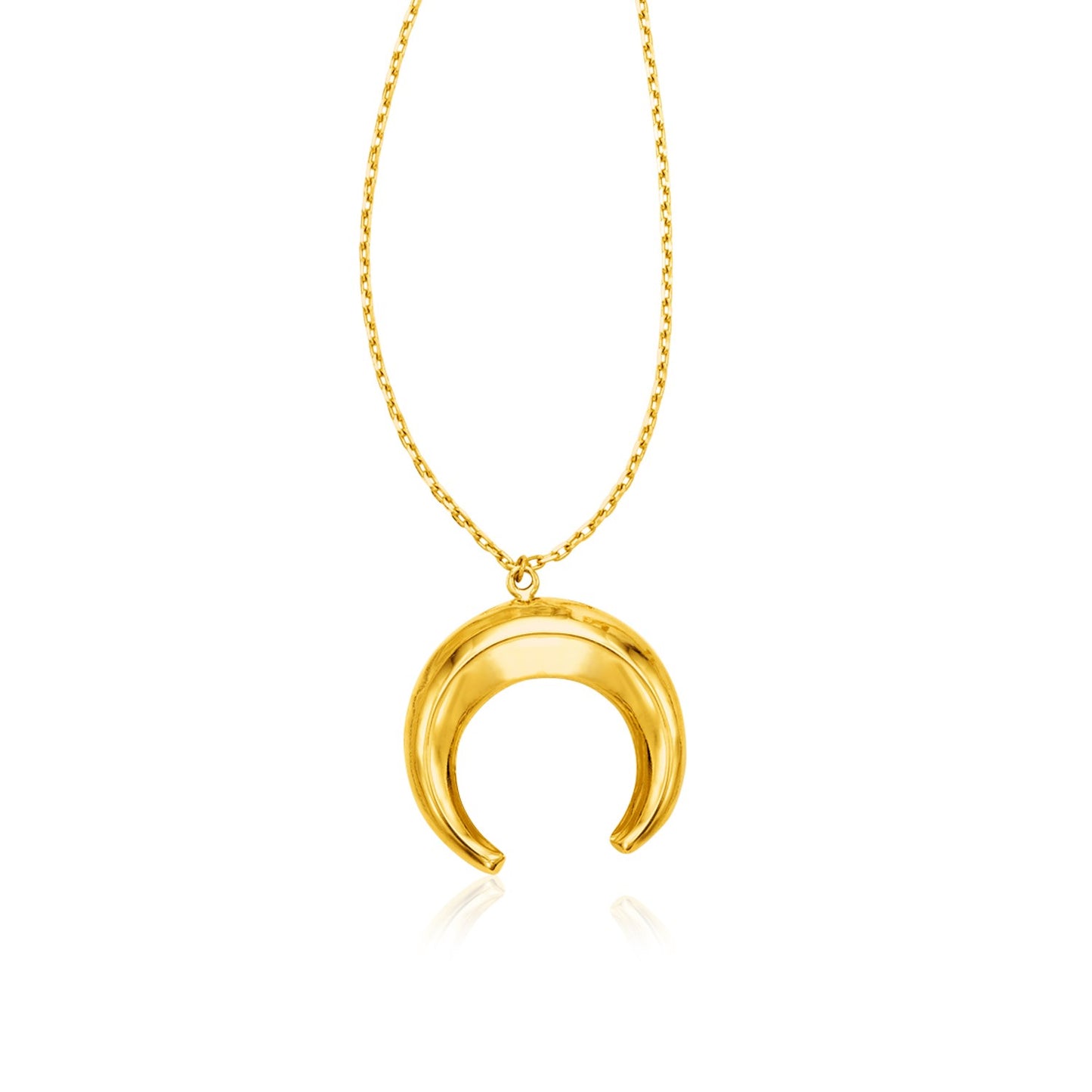 14k Yellow Gold 17 inch Necklace with Domed Moon Motif Pendant - The Best Accessory