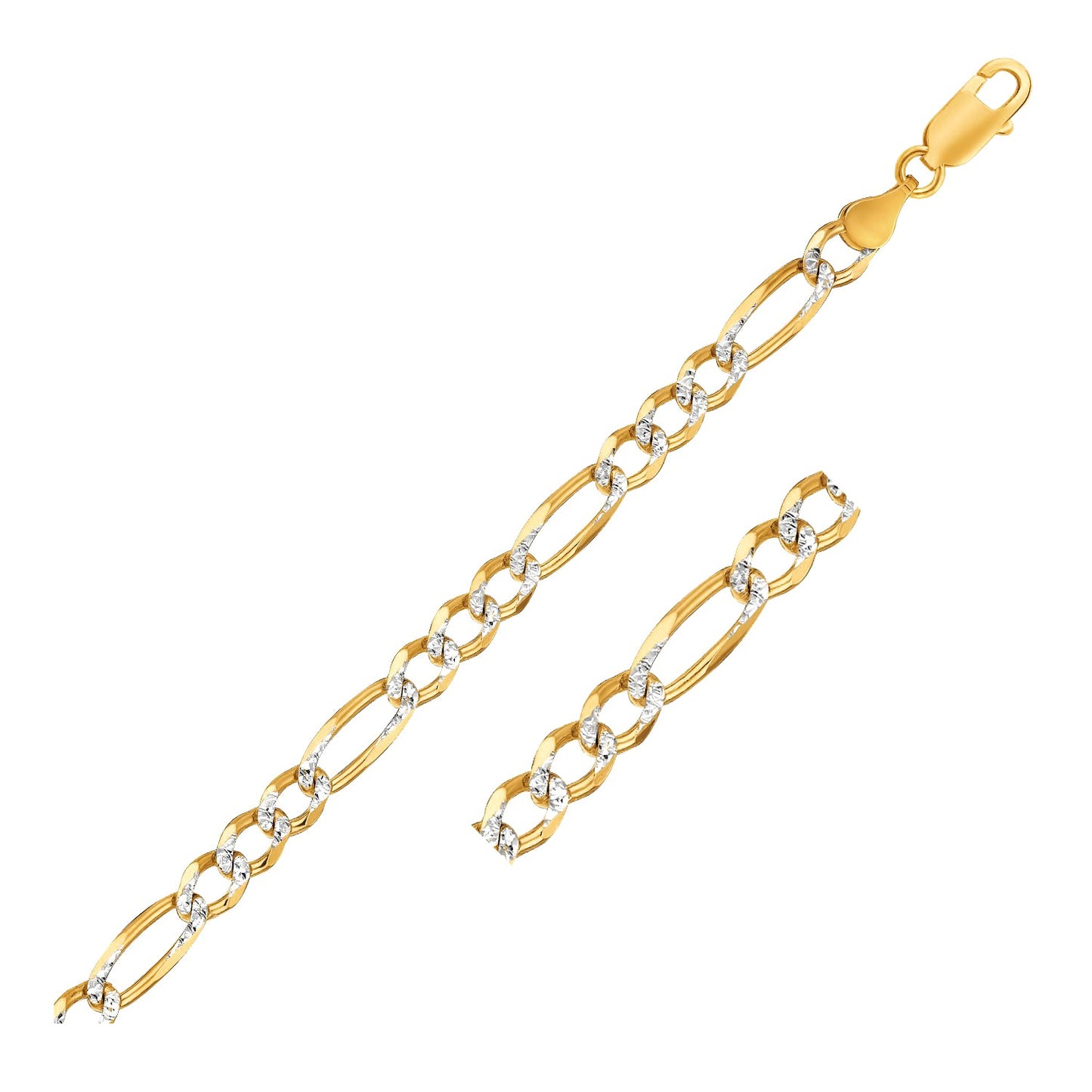 14K Yellow Gold Solid Pave Figaro Chain (7.00 mm) - The Best Accessory