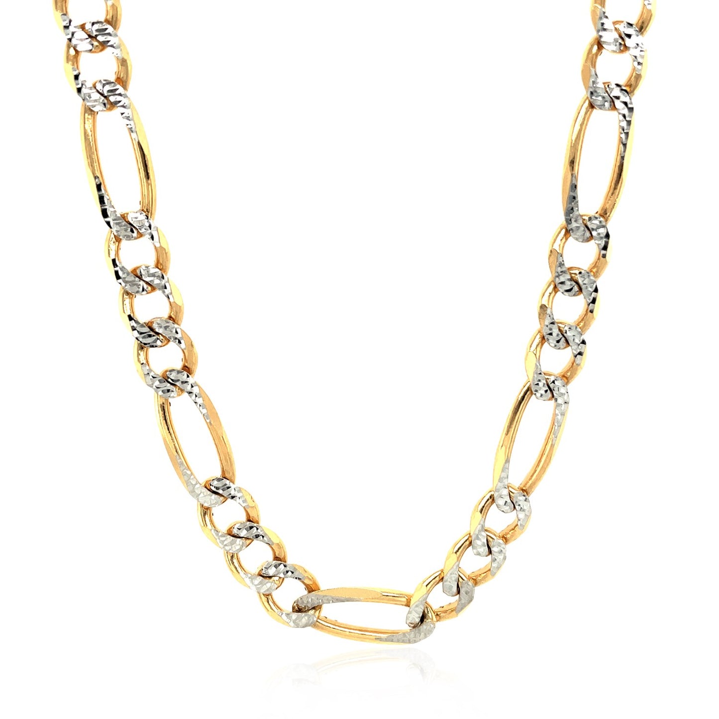 14K Yellow Gold Solid Pave Figaro Chain (7.00 mm) - The Best Accessory