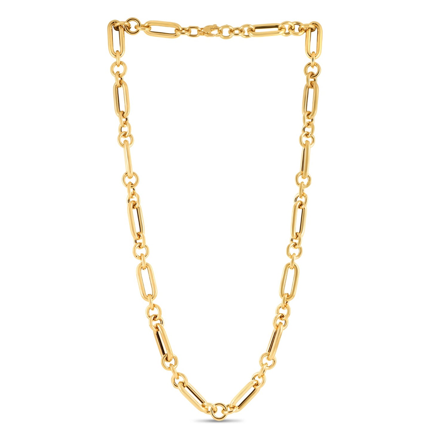 14k Yellow Gold Italian Alternating Paperclip Round Links Chain Necklace - The Best Accessory